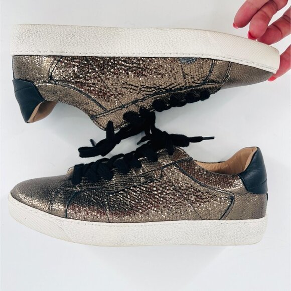 All Saints Sheer Leather Shimmer Trainers 01-11-94‎ Metallic Gold Sizer 10 - Picture 3 of 12